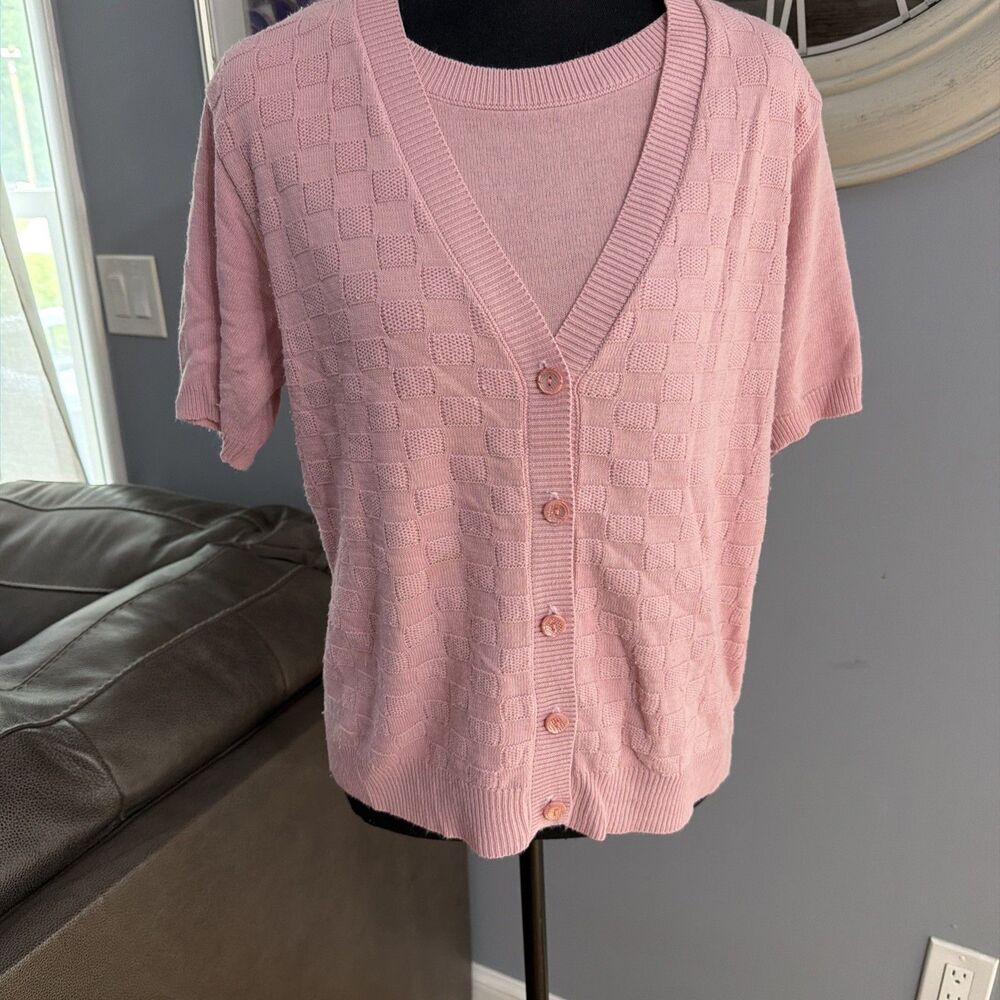 Alfred Dunner Sweater Womens Petite ︱Size Medium︱USA︱Short Sleeves︱Pink︱Acrylic
